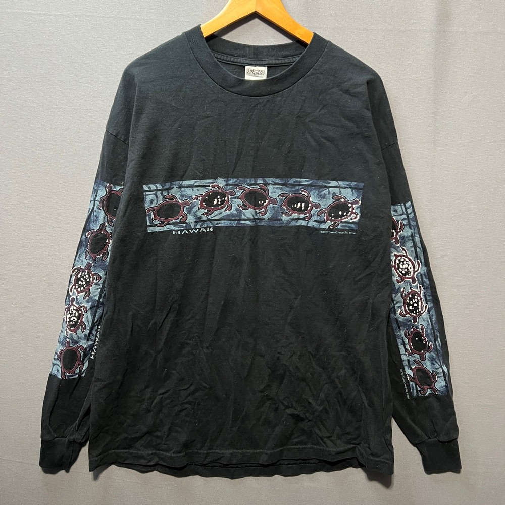 Vintage Fox Hawaii Sea Turtle Graphic Long Sleeve T-Shirt Black XL 2001